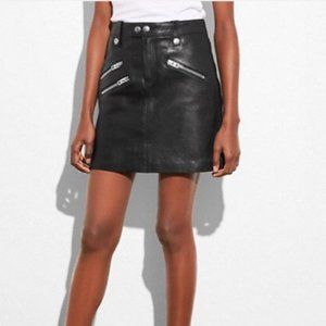 Coach Leather Multi Zip Mini Skirt Black 4